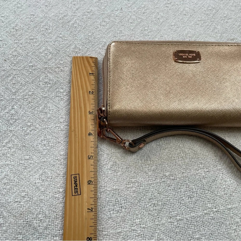 Michael Kors Gold Wristlet Wallet with Rose Gold features- Jet‎ Set